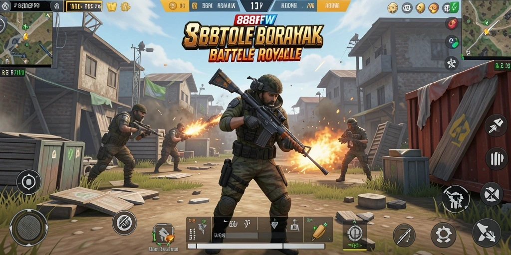 Tampilan gameplay intens dalam pertempuran Battle Royale.