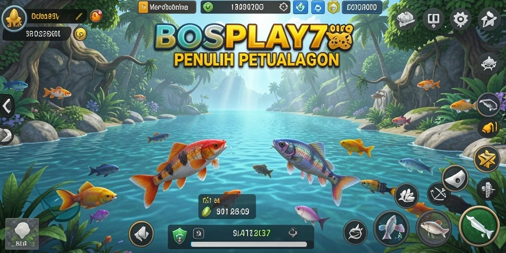 Screenshot gameplay BOSPLAY77 menampilkan aksi menangkap ikan yang mendebarkan.