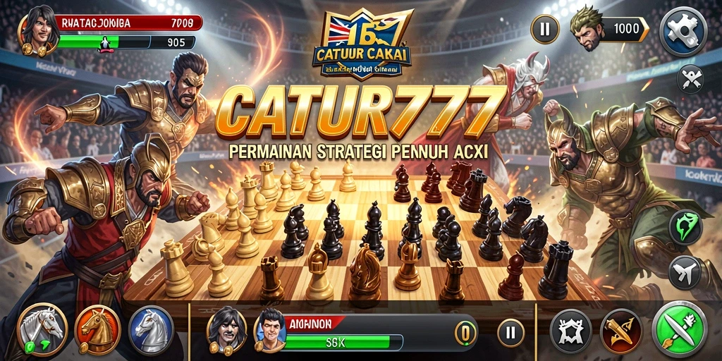 Tampilan gameplay penuh aksi di CATUR777 dengan karakter unik.