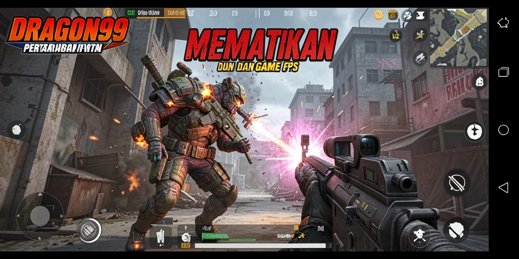 Screenshot gameplay DRAGON99 menampilkan aksi tembak-menembak yang intens.