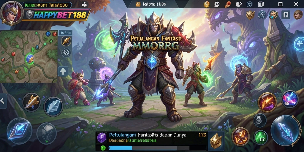 Tangkapan layar gameplay <strong>HAPPYBET188</strong> menunjukkan pertempuran epik dalam dunia MMORPG.