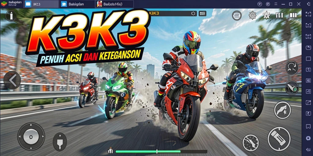 Tampilan menarik dari gameplay K3K3 yang penuh aksi balapan motor.