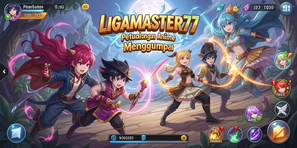 Tampilan permainan <strong>LIGAMASTER77</strong> yang penuh warna dan dinamis.