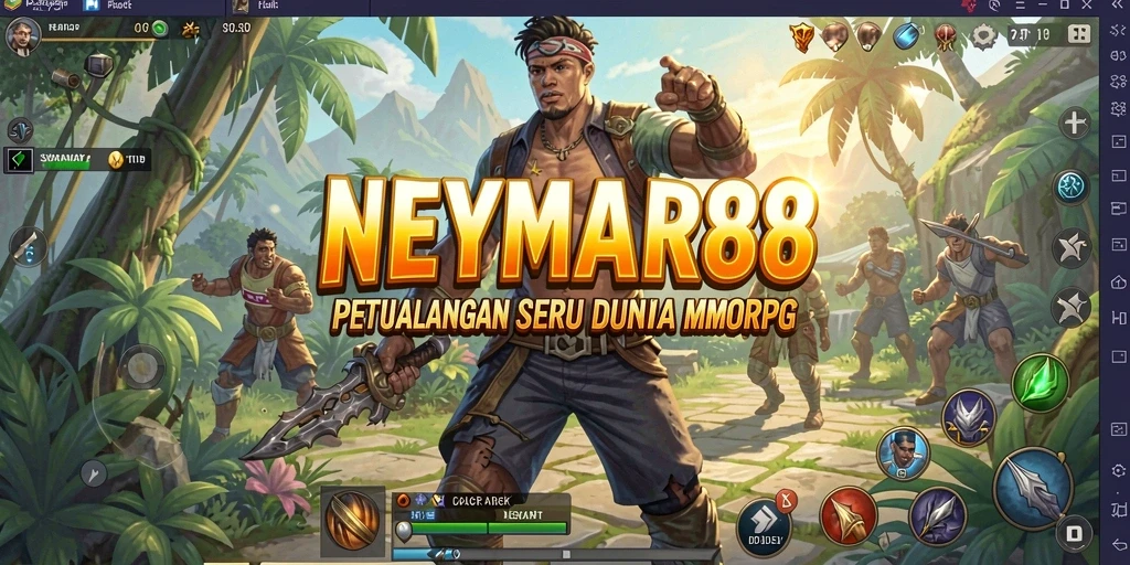 Screenshot utama NEYMAR88 menunjukkan aksi dan pemandangan indah dalam gameplay MMORPG.