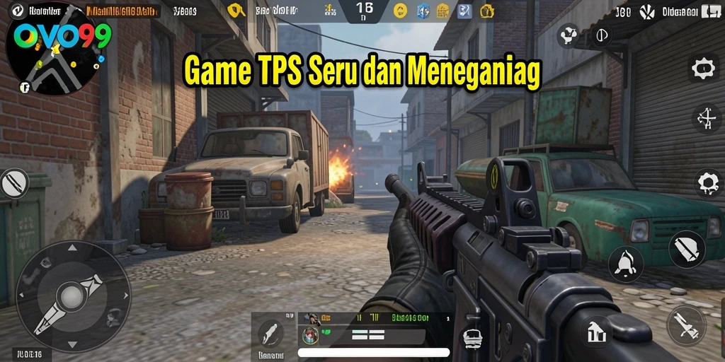 Tampilan gameplay OVO99 penuh aksi dalam mode TPS.
