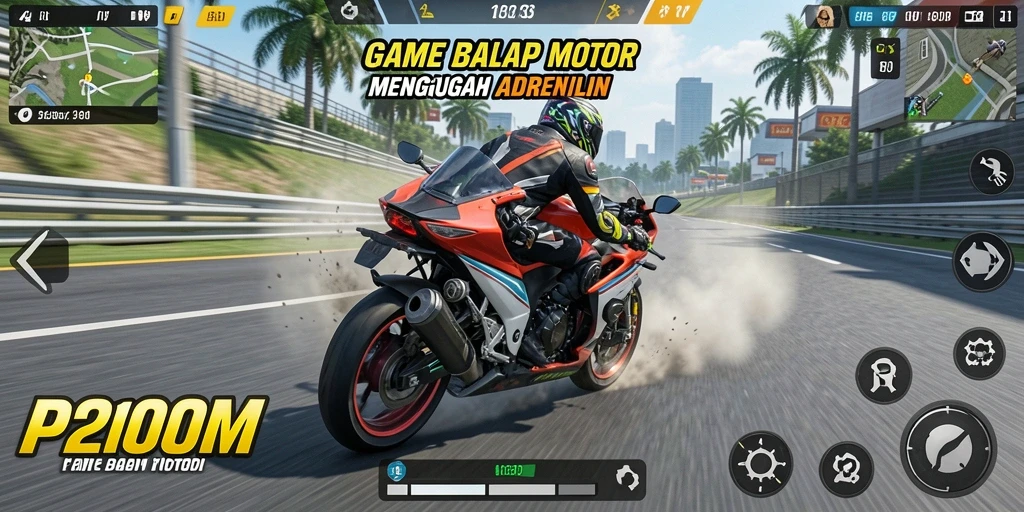 Tampilan gameplay P200M menampilkan aksi balap motor yang memukau.