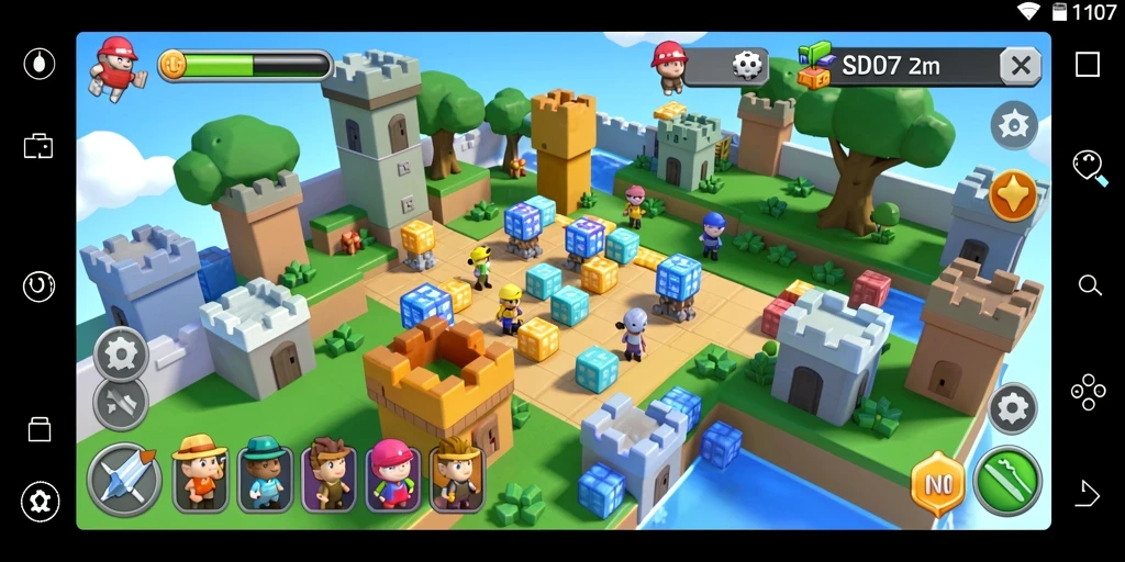 Tampilan gameplay SD107 yang menantang dan penuh warna.